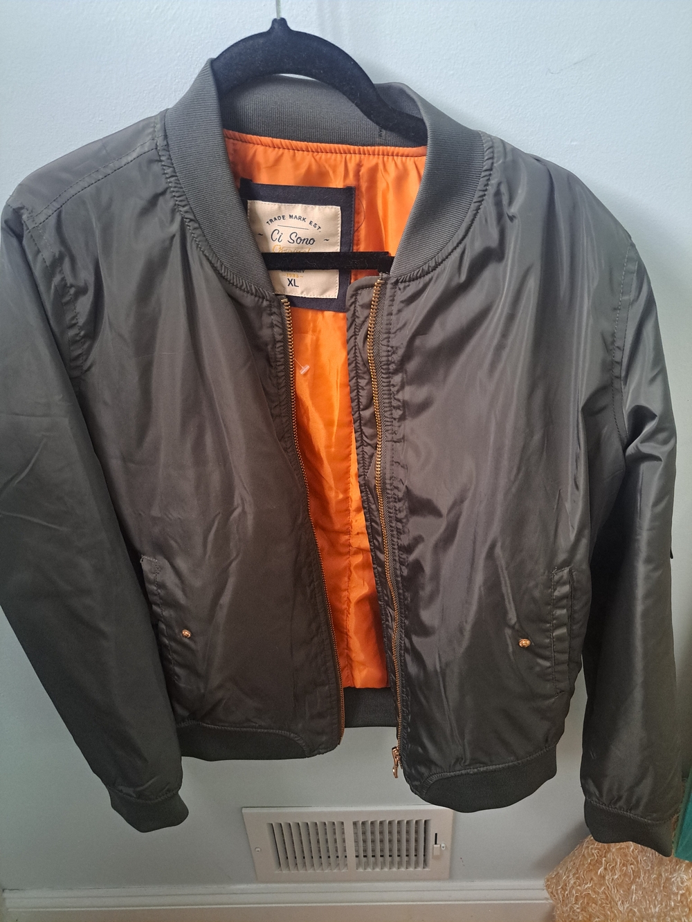 Ci Sono Olive Green Bomber Jacket with Orange Lining